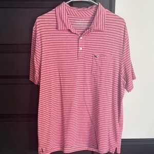 Vineyard Vines Pink and Navy Striped Polo Shirt